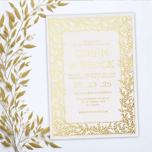 Real Foil Minimal Leaf Gold Foliage Wedding Invitation