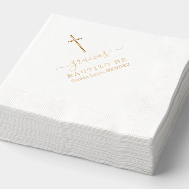 Real Foil Minimalist Elegant Baptism  Napkins (Detail)
