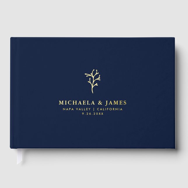 *REAL FOIL* Minimalist Elegant Botanical Wedding Foil Guest Book (Front)