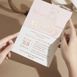 Real Foil Modern Bear Baby Shower Invitation