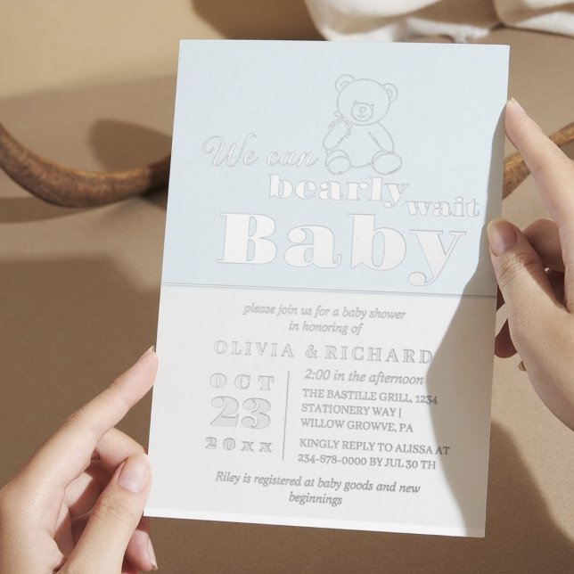 Real Foil Modern Bear Baby Shower Invitation (Creator Uploaded)
