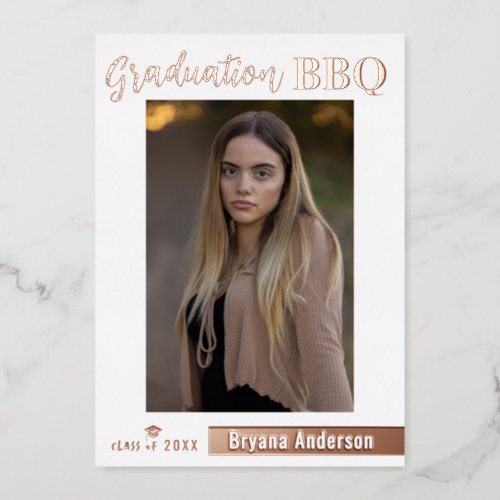 Real Foil Modern Graduation Photo Party BBQ Foil Invitation