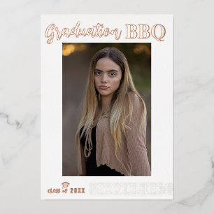 Real Foil Modern Graduation Photo Party BBQ Invitation