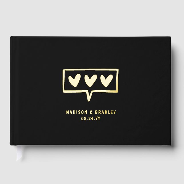 Real Foil Modern Love Hearts Wedding Foil Guest Book (Front)