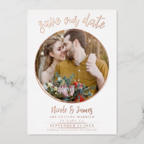 Real Foil Modern Save the Date Photo Wedding  Foil Invitation