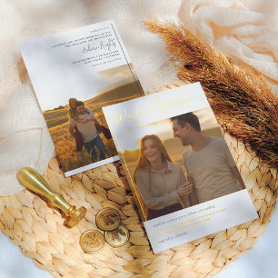 Real Foil Modern Script Typography 2 Photo Wedding Foil Invitation