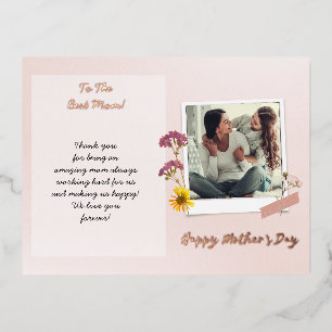Real foil Mother's Day Photo Brushed Script Holiday Postcard