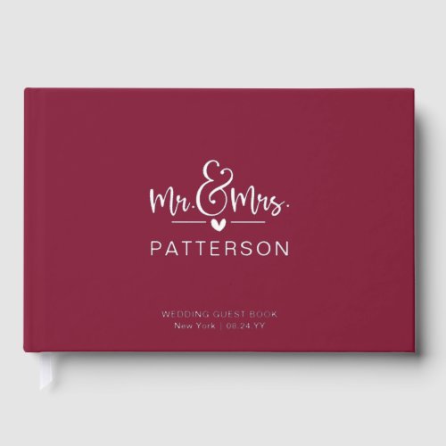 Real Foil Mr  Mrs Personalized Maroon Wedding Foil Guest Book