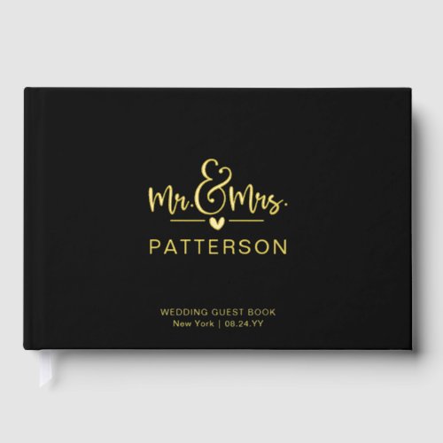 Real Foil Mr  Mrs Personalized Name Black Wedding Foil Guest Book