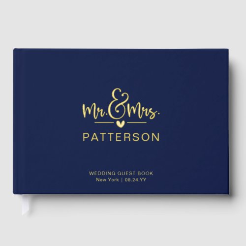 Real Foil Mr  Mrs Personalized Name Blue Wedding Foil Guest Book