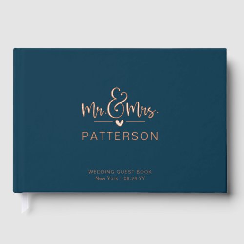 Real Foil Mr  Mrs Personalized Name Blue Wedding Foil Guest Book