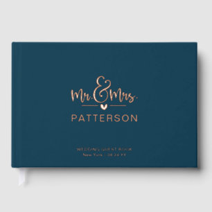 Real Foil Mr & Mrs Personalized Name Blue Wedding Foil Guest Book