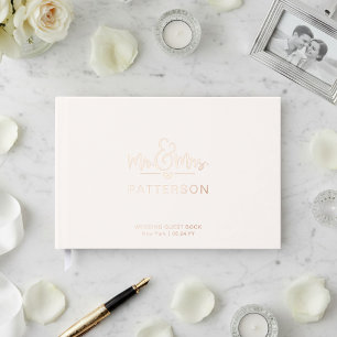Real Foil Mr & Mrs Personalized Name Cream Wedding Guest Book