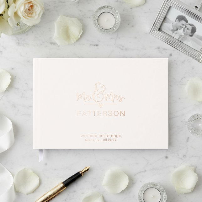 Real Foil Mr & Mrs Personalized Name Cream Wedding Guest Book (Creator Uploaded)