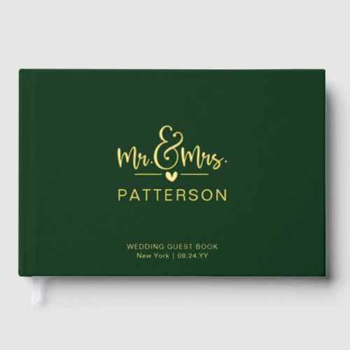 Real Foil Mr  Mrs Personalized Name Green Wedding Foil Guest Book