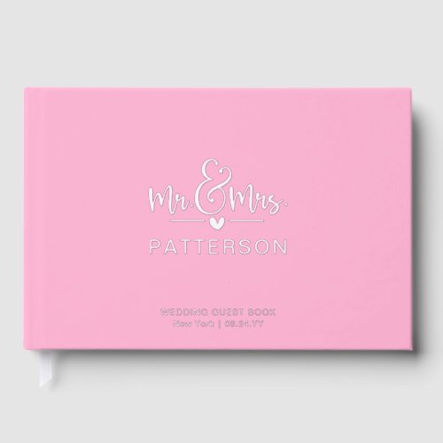 Real Foil Mr  Mrs Personalized Name Pink Wedding Foil Guest Book