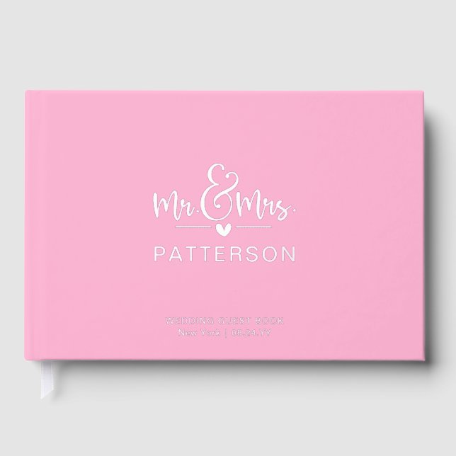 Real Foil Mr & Mrs Personalized Name Pink Wedding Foil Guest Book (Front)