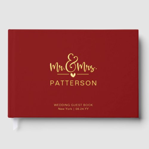 Real Foil Mr  Mrs Personalized Name Red Wedding Foil Guest Book