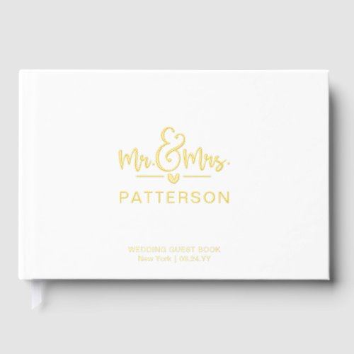 Real Foil Mr  Mrs Personalized Name White Wedding Foil Guest Book