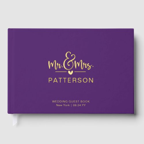 Real Foil Mr  Mrs Personalized Purple Wedding Foil Guest Book