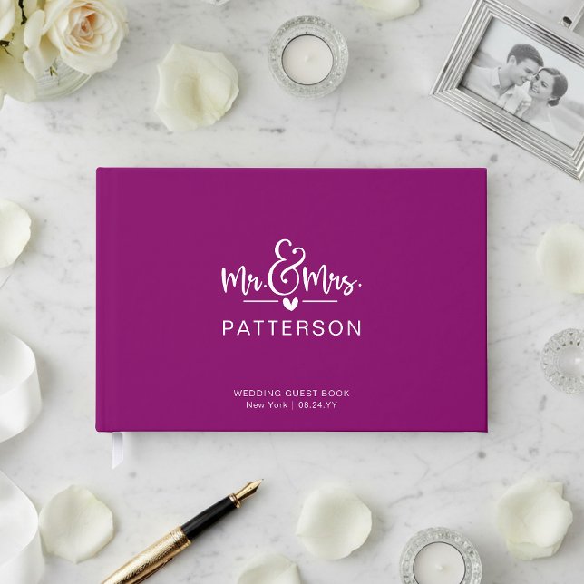 Real Foil Mr & Mrs Personalized Purple Wedding Guest Book (Creator Uploaded)