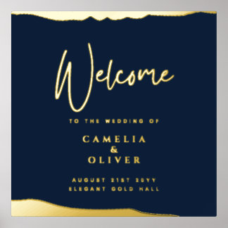 REAL FOIL NAVY Gold Elegant Wedding Welcome Sign