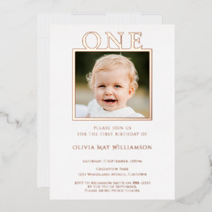 Real Foil, Photo 1st Birthday invitation Foil Invitation