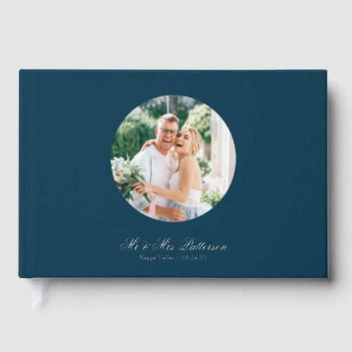 Real Foil Photo Simple Personalized Blue Wedding Foil Guest Book