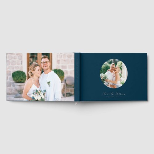 Real Foil Photo Simple Personalized Blue Wedding Foil Guest Book