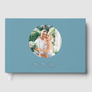 Real Foil Photo Simple Personalized Blue Wedding Foil Guest Book