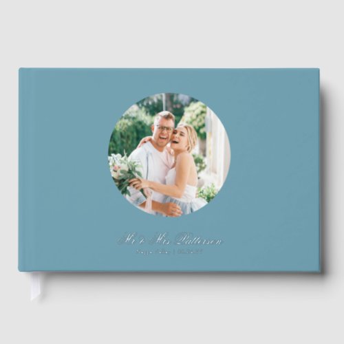 Real Foil Photo Simple Personalized Blue Wedding Foil Guest Book