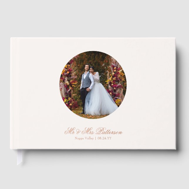 Real Foil Photo Simple Personalized Cream Wedding Guest Book (Front)