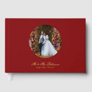 Real Foil Photo Simple Personalized Red Wedding Guest Book