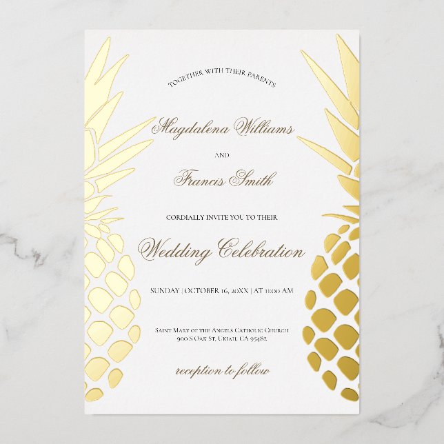 real foil pineapples wedding foil invitation (Front)