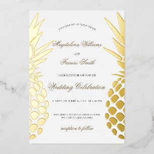 real foil pineapples wedding invitation