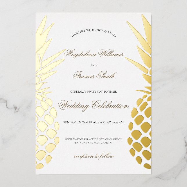 real foil pineapples wedding invitation (Front)
