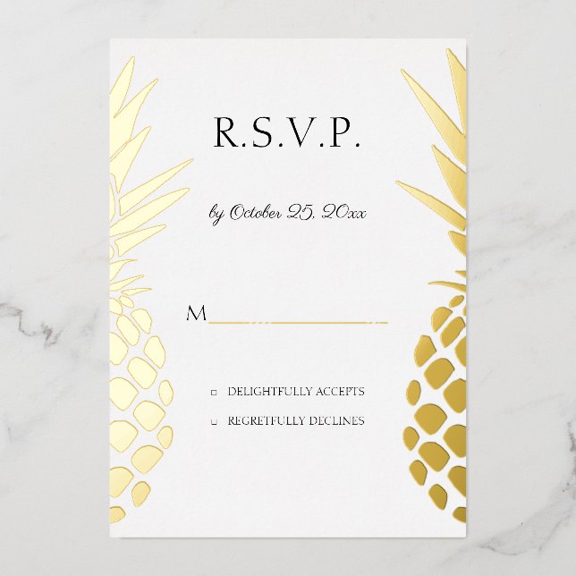 real foil pineapples wedding RSVP  Invitation (Front)