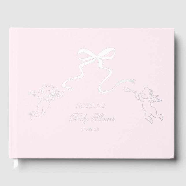 Real Foil Pink Baby Shower Guest Book  (Front)