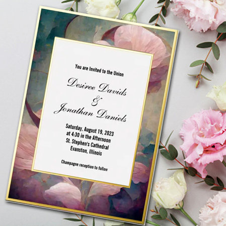 Real Foil Pink Floral Wedding Invitation Foil Invitation