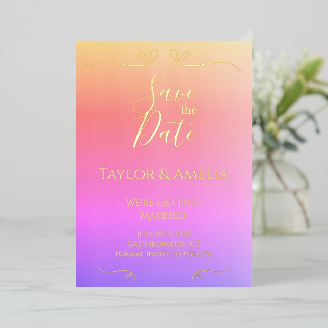 Real Foil Pink Ombre Wedding Save the Date Invite (Standing Front)