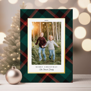 Real Foil Red Green Plaid Christmas Foil Holiday Card