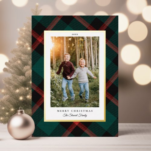Real Foil Red Green Plaid Christmas Foil Holiday Card