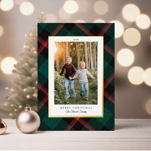 Real Foil Red Green Plaid Merry Christmas Holiday Card