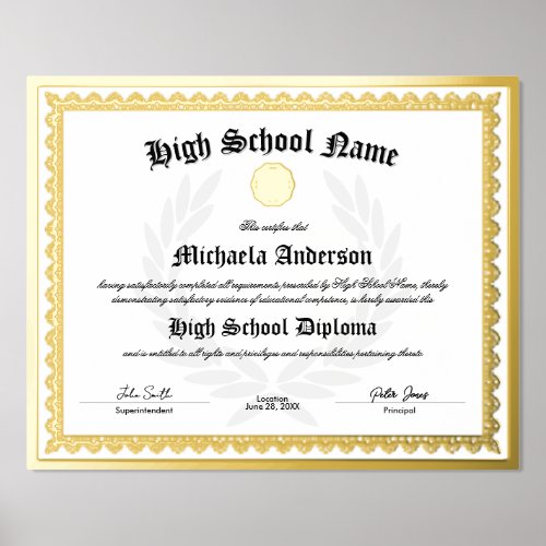 REAL FOIL Replica High School Graduate Certificate