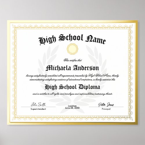REAL FOIL Replica High School Graduate Certificate Foil Prints