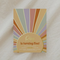 Real Foil Retro Sun Groovy Girl Birthday Party Foil Invitation