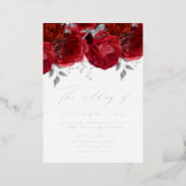 Real Foil Romantic Red Rose Wedding Silver Foil Invitation (Standing Front)