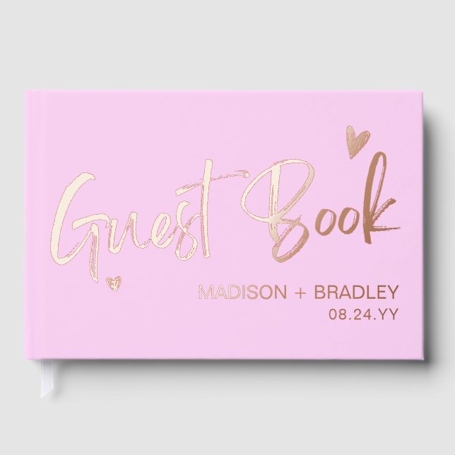 Real Foil Rose Gold Calligraphy Script Wedding Guest Book (Front)