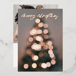 REAL FOIL Rose Gold Merry Christmas Tree Lights Foil Holiday Card