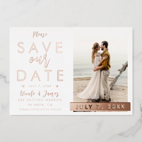 Real Foil Rose Gold Save The Date Photo Engagement Foil Invitation